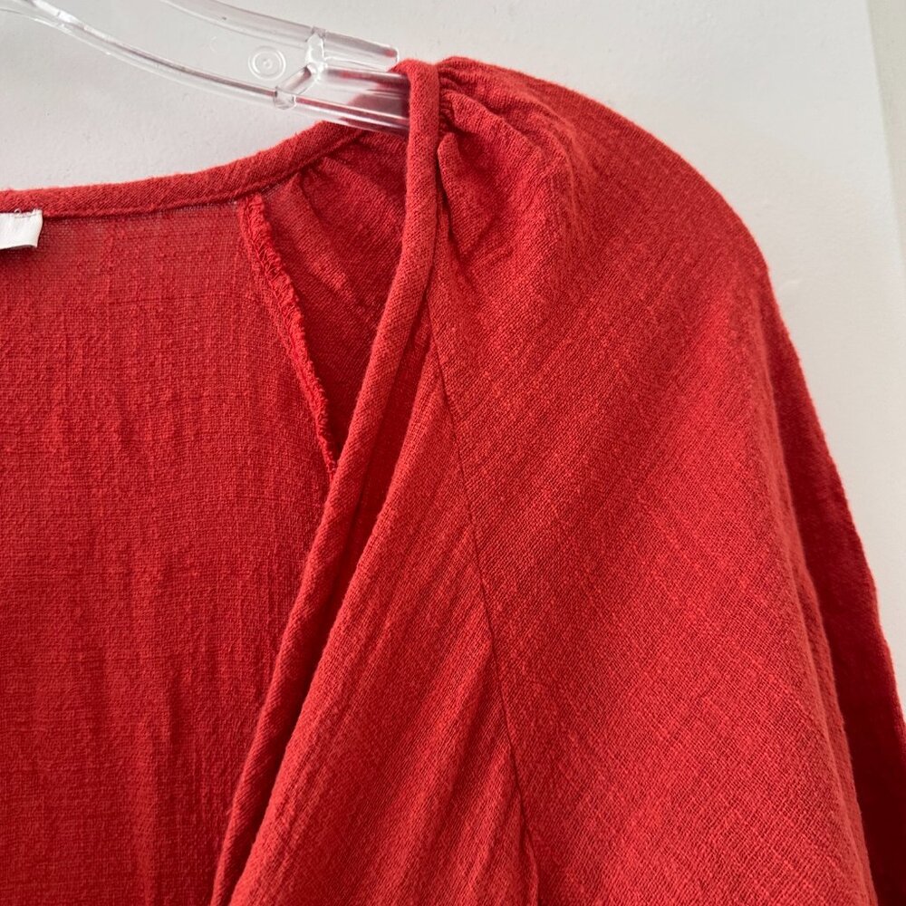 NWT Madewell Marianna Puff-Sleeve Midi Dress Orange Women's Size Medium Peasant - Picture 7 of 16